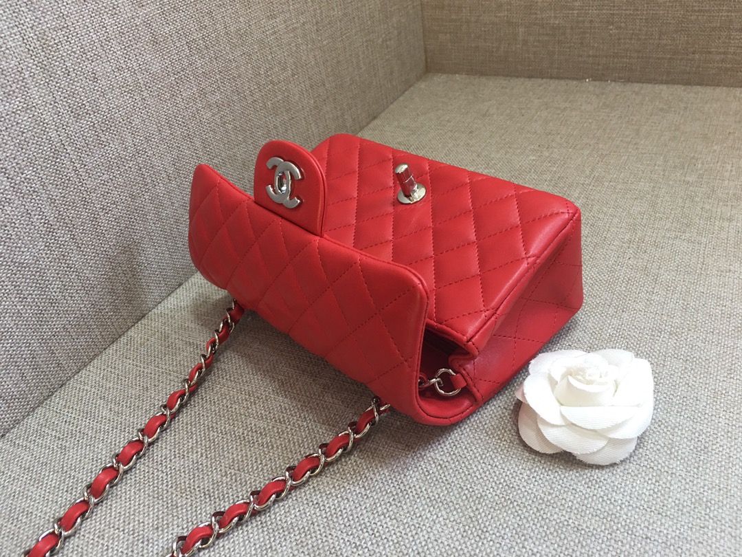 Small Classic Flap Lambskin Bag A01116 Red/Silver